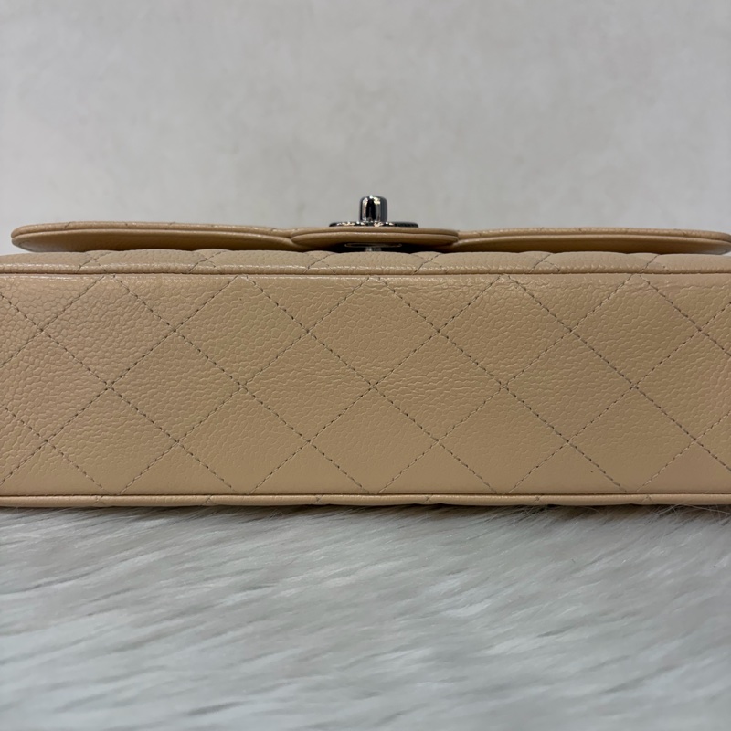 CHANEL A01112 coco 25 CF 奶茶色 膚色 荔枝皮 銀鍊 肩背包 口蓋包-4