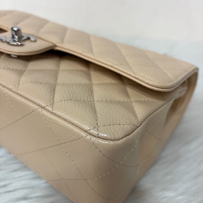 CHANEL A01112 coco 25 CF 奶茶色 膚色 荔枝皮 銀鍊 肩背包 口蓋包-8
