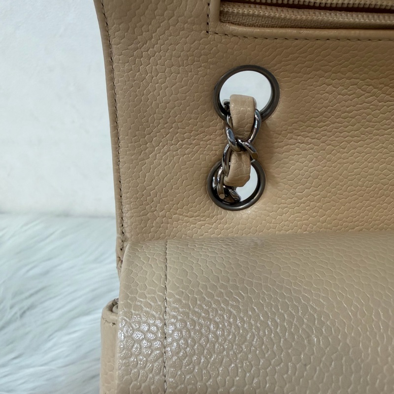 CHANEL A01112 coco 25 CF 奶茶色 膚色 荔枝皮 銀鍊 肩背包 口蓋包-36