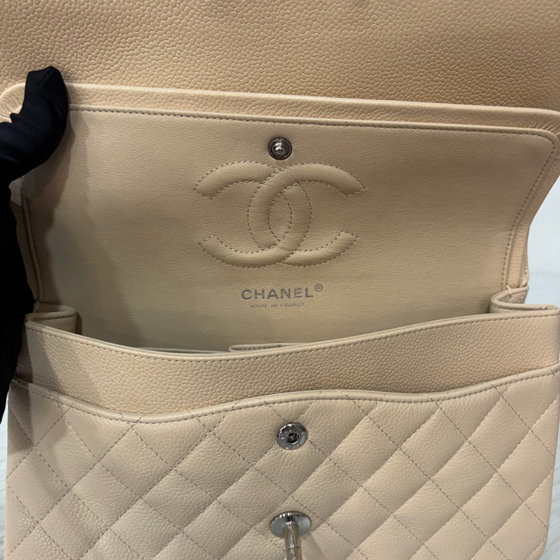 CHANEL A01112 coco 25 CF 奶茶色 膚色 荔枝皮 銀鍊 肩背包 口蓋包-40
