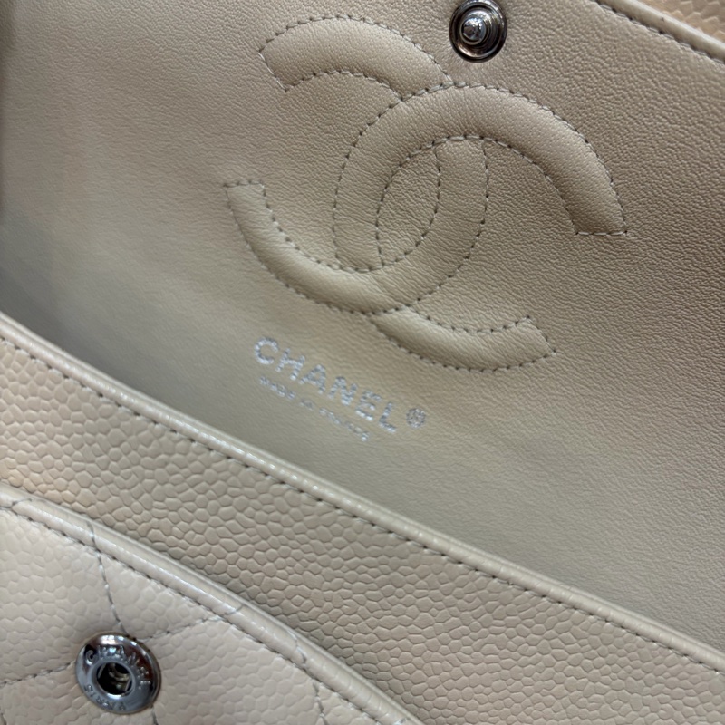 CHANEL A01112 coco 25 CF 奶茶色 膚色 荔枝皮 銀鍊 肩背包 口蓋包-41