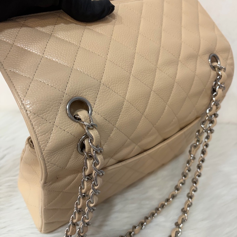 CHANEL A01112 coco 25 CF 奶茶色 膚色 荔枝皮 銀鍊 肩背包 口蓋包-44