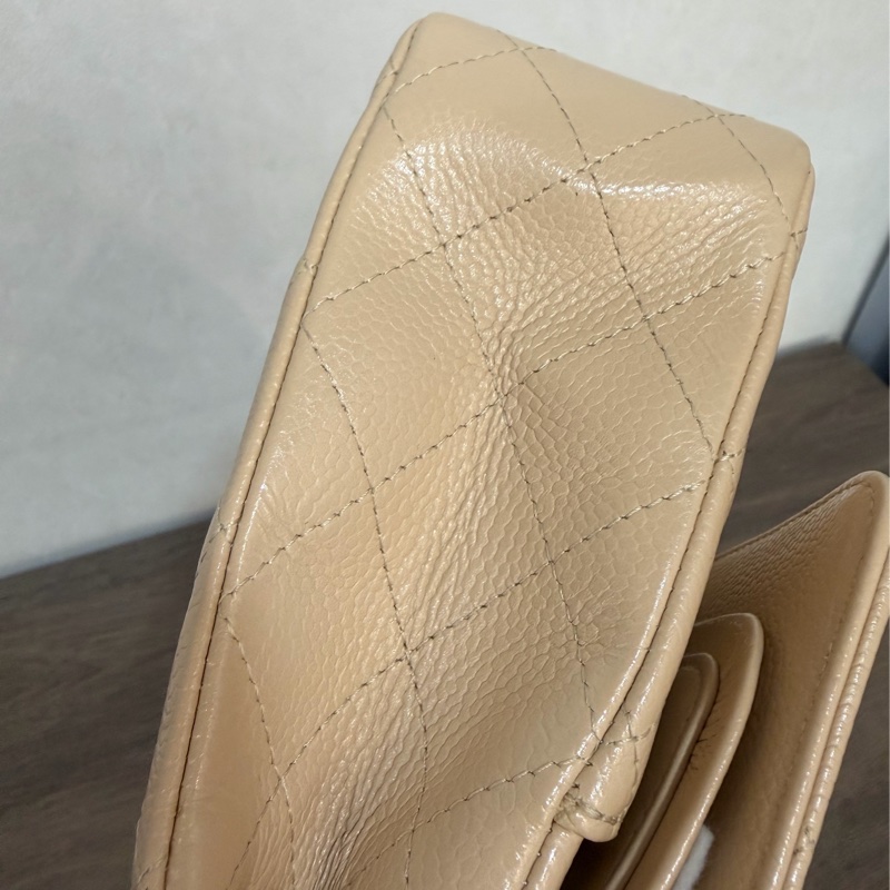 CHANEL A01112 coco 25 CF 奶茶色 膚色 荔枝皮 銀鍊 肩背包 口蓋包-10