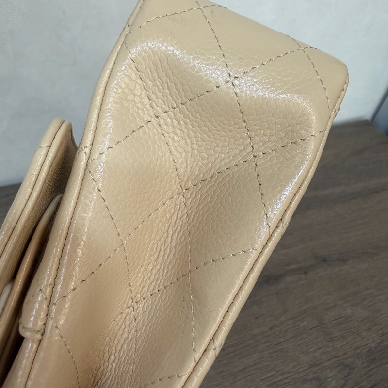 CHANEL A01112 coco 25 CF 奶茶色 膚色 荔枝皮 銀鍊 肩背包 口蓋包-11