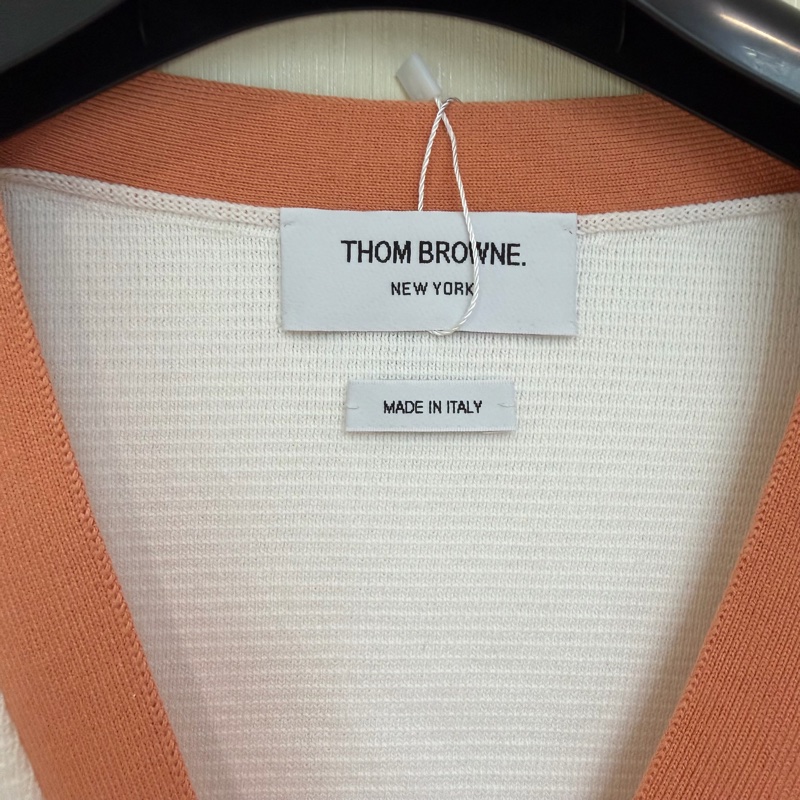 THOM BROWNE 4-Bar 針織開襟衫白色橙色滾邊XB914-7