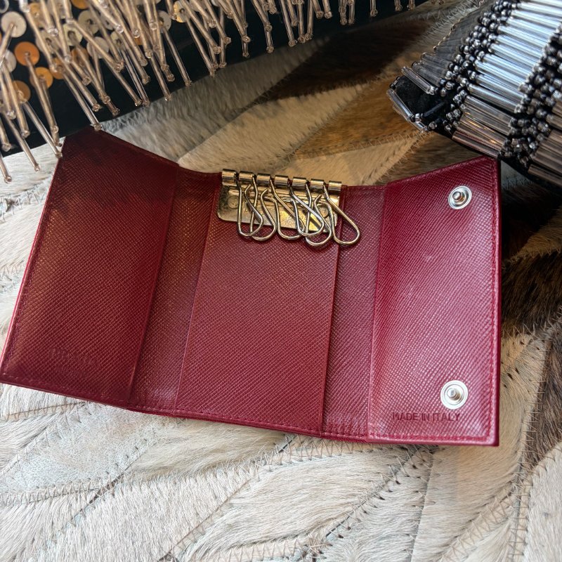 PRADA 尼龍六孔KEY包 紅色-4