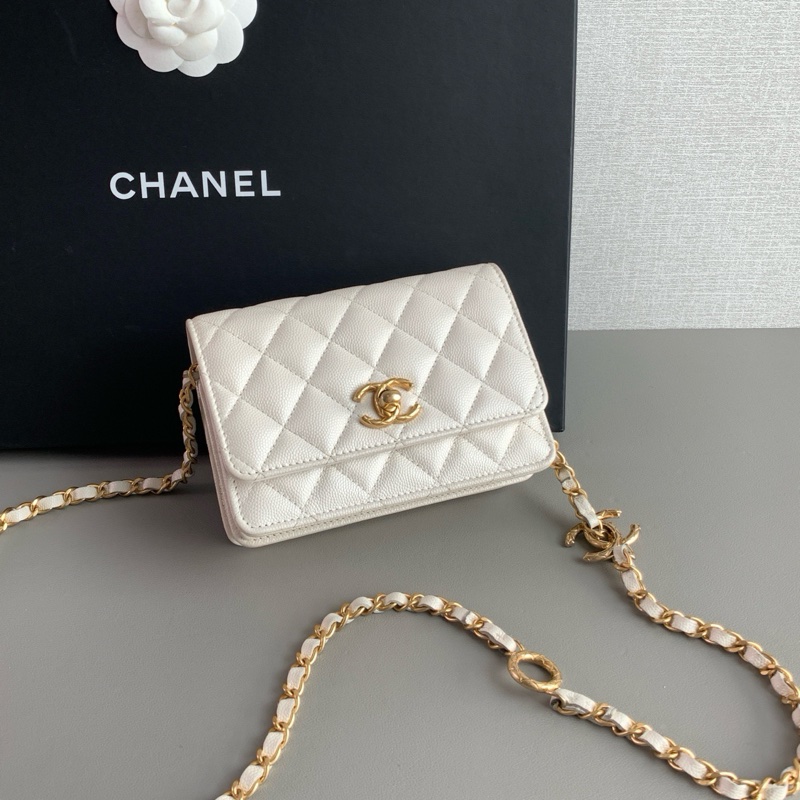 💎Chanel香奈兒｜23B白色珠光荔枝皮ot扣｜mini風琴woc鏈條包｜芯片款98新-1