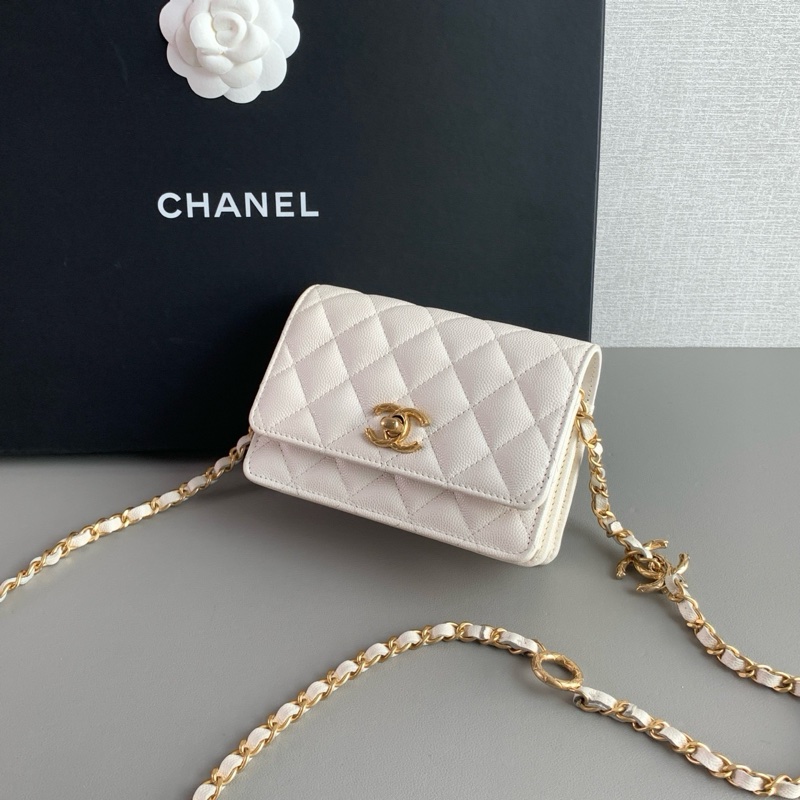 💎Chanel香奈兒｜23B白色珠光荔枝皮ot扣｜mini風琴woc鏈條包｜芯片款98新-2