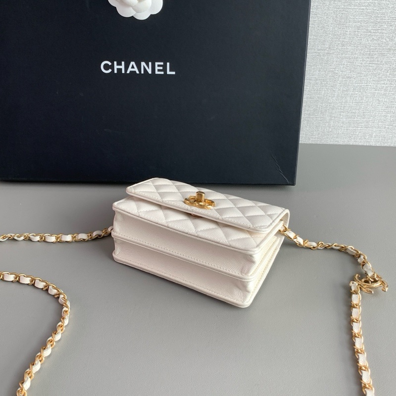 💎Chanel香奈兒｜23B白色珠光荔枝皮ot扣｜mini風琴woc鏈條包｜芯片款98新-5