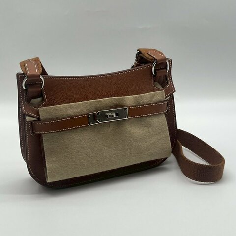 Hermès Mini Jypsiere 吉普賽 20cm 金棕色焦糖銀釦釦式翻蓋方型迷你斜背包 B刻 XG9792
