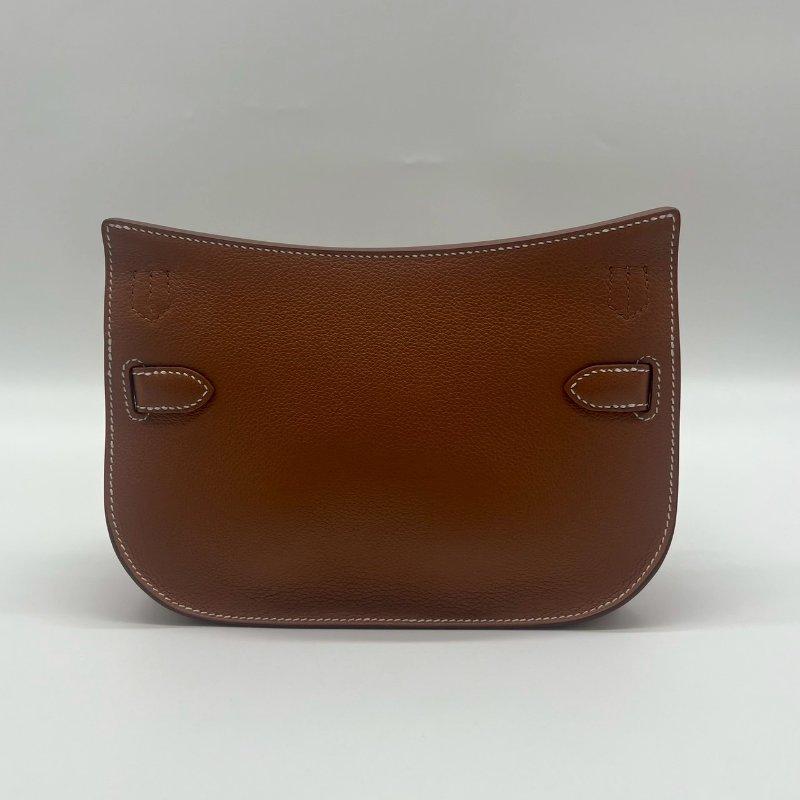 Hermès Mini Jypsiere 吉普賽 20cm 金棕色焦糖銀釦釦式翻蓋方型迷你斜背包 B刻 XG9792-2