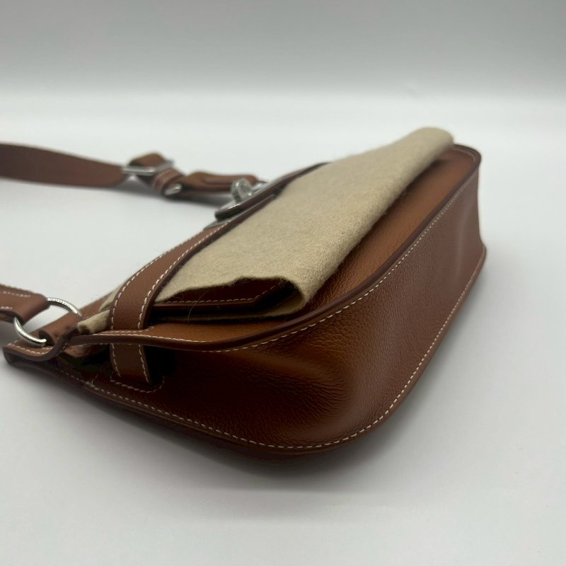 Hermès Mini Jypsiere 吉普賽 20cm 金棕色焦糖銀釦釦式翻蓋方型迷你斜背包 B刻 XG9792-3