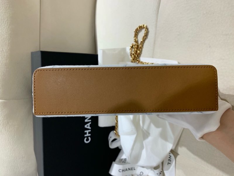 Chanel 香奈兒 lp飯盒手提包斜挎包化妝包 丹寧牛仔 淡藍色 金扣 26年票全新✅正品-5