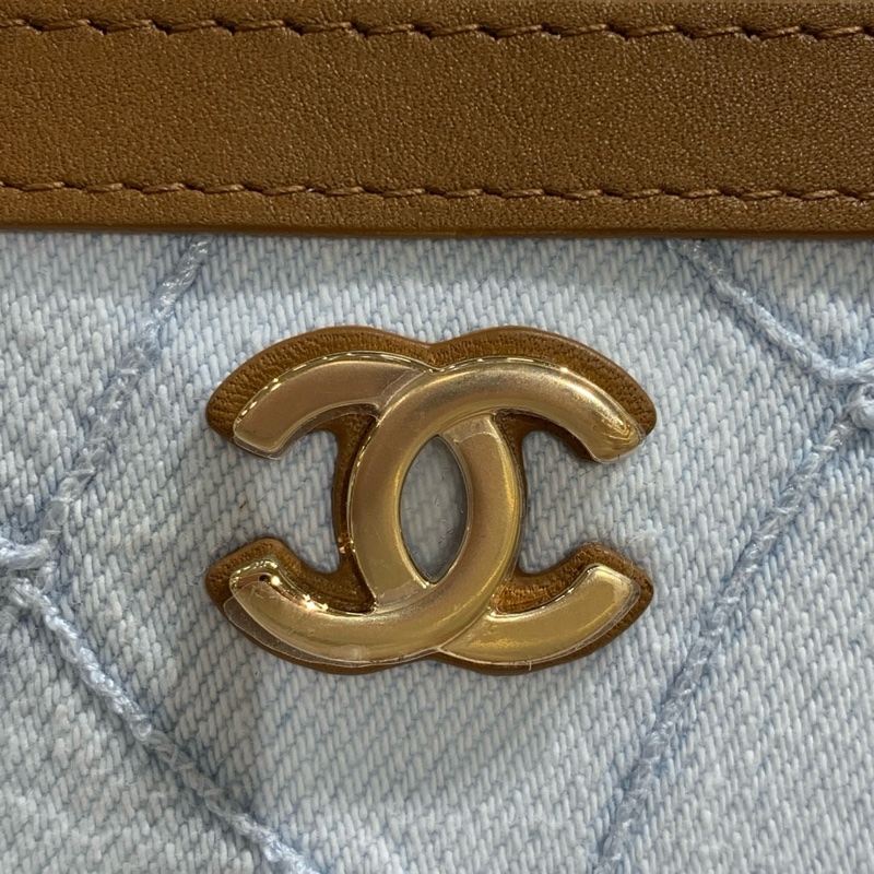 Chanel 香奈兒 lp飯盒手提包斜挎包化妝包 丹寧牛仔 淡藍色 金扣 26年票全新✅正品-8