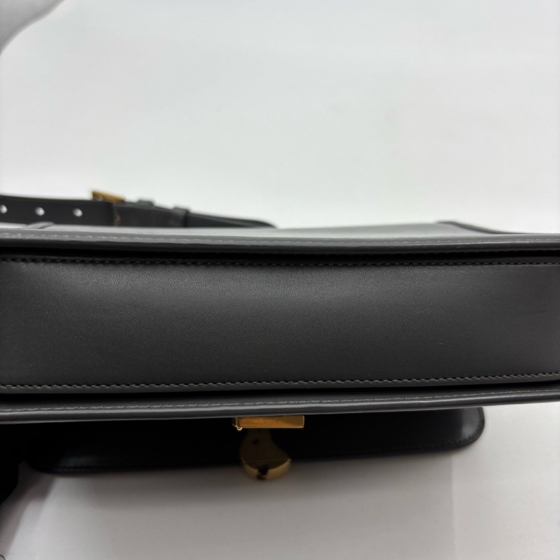 YSL聖羅蘭 SOLFERINO Box 金標Logo 皮革 豆腐包單肩斜挎包 可調節肩帶 灰色 中號 女款-13