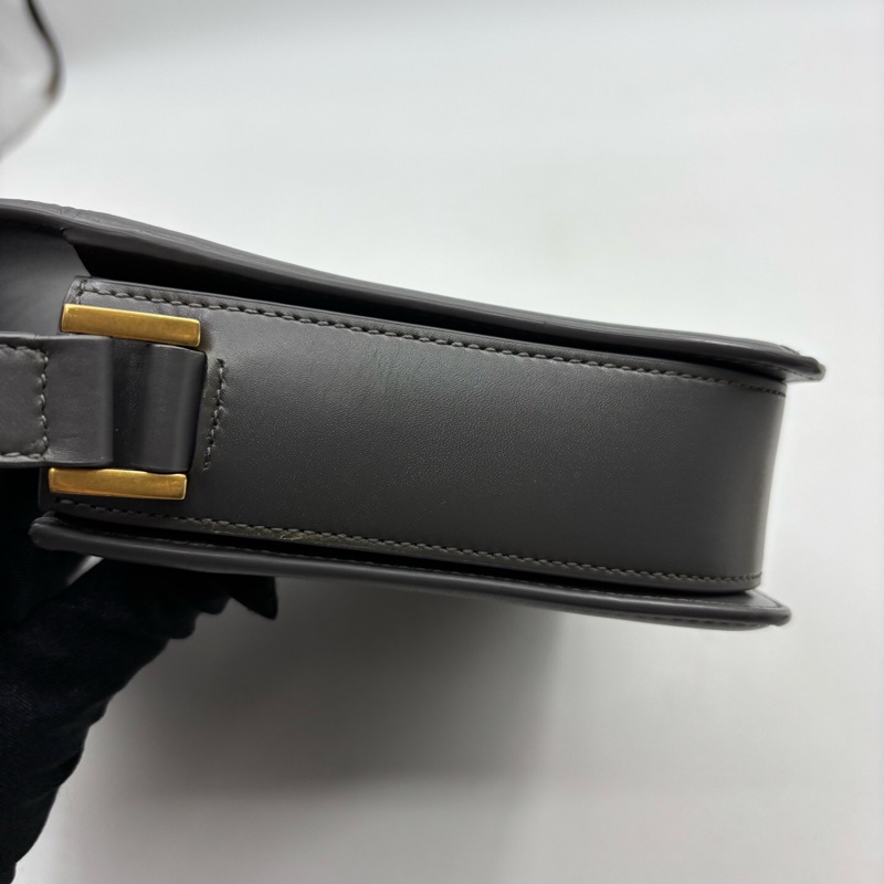 YSL聖羅蘭 SOLFERINO Box 金標Logo 皮革 豆腐包單肩斜挎包 可調節肩帶 灰色 中號 女款-14