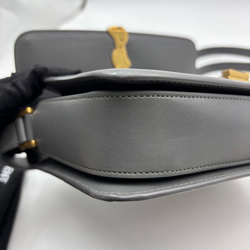 YSL聖羅蘭 SOLFERINO Box 金標Logo 皮革 豆腐包單肩斜挎包 可調節肩帶 灰色 中號 女款-15