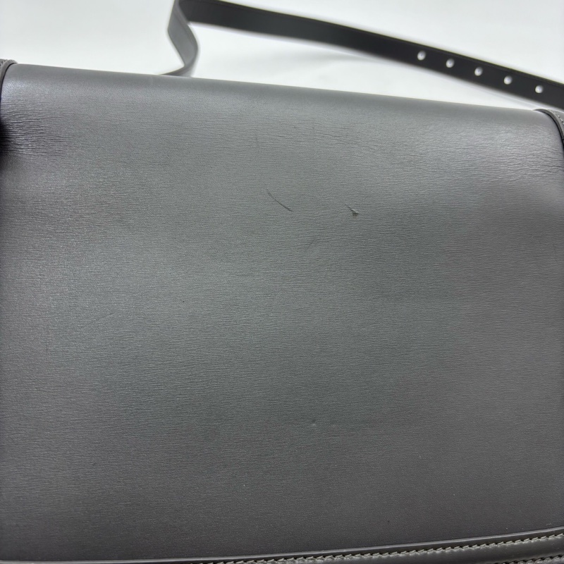 YSL聖羅蘭 SOLFERINO Box 金標Logo 皮革 豆腐包單肩斜挎包 可調節肩帶 灰色 中號 女款-16