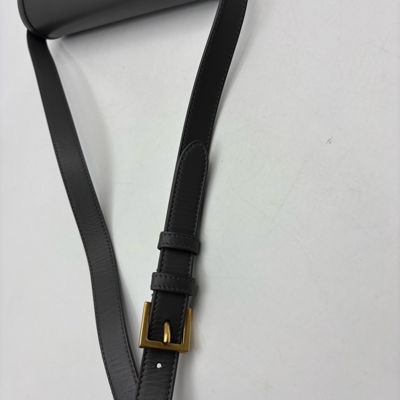 YSL聖羅蘭 SOLFERINO Box 金標Logo 皮革 豆腐包單肩斜挎包 可調節肩帶 灰色 中號 女款-17