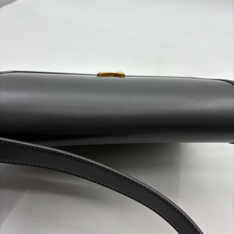 YSL聖羅蘭 SOLFERINO Box 金標Logo 皮革 豆腐包單肩斜挎包 可調節肩帶 灰色 中號 女款-18