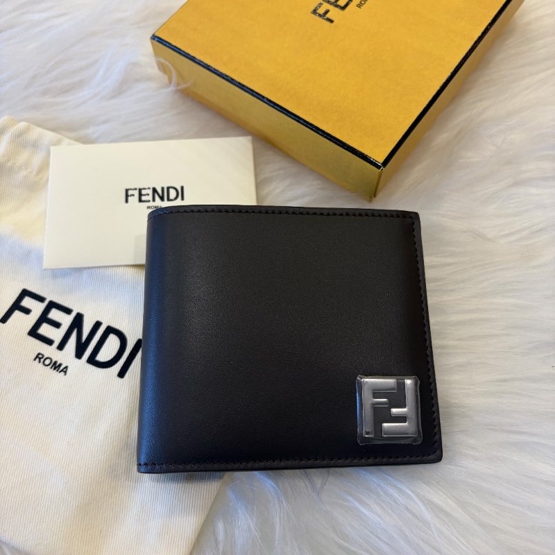 FENDI 牛皮對開短夾 咖啡色-0