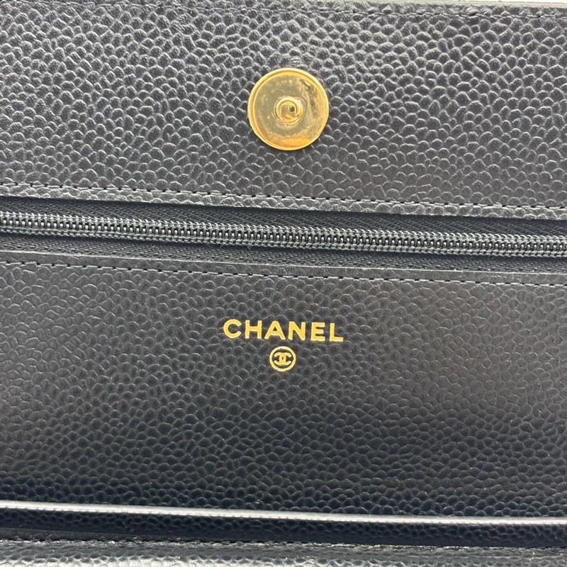 CHANEL香奈兒 WOC 金扣菱格皮穿鏈鏈條肩帶 發財包麻將包單肩斜挎包 顆粒牛皮材質 金色五金 女款 黑色 芯片款-8