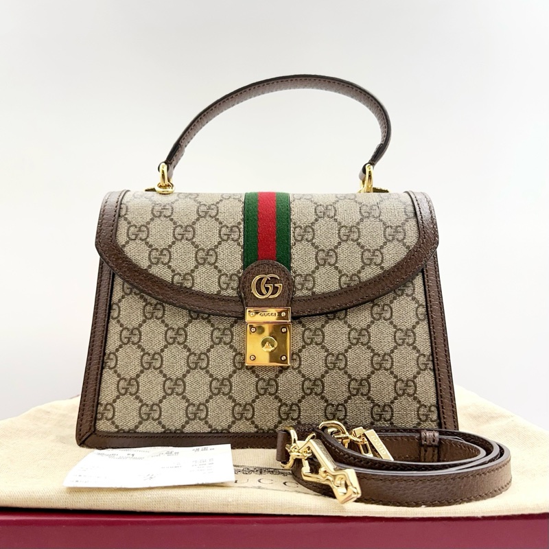 ✨99新古馳Gucci Ophidia郵差包 手提包斜挎包 可拆卸肩帶金扣 040黑標 💛正品-0