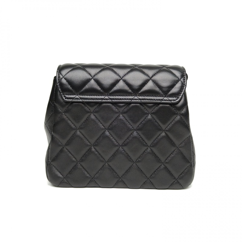CHANEL 黑色羊皮鐳射標金扣25A羊皮小方包單肩包-2