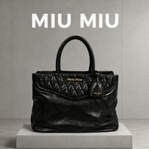 ❤️感恩月❤️折扣最後倒數至5/31‼️【8成新】㊣✨Miu Miu✨繆謬 黑色 黑金 爆裂紋 羊皮 金屬 兩用 手提包 肩背包 斜背包/二手包/二手精品/保證正品🌳二手樹屋🌳