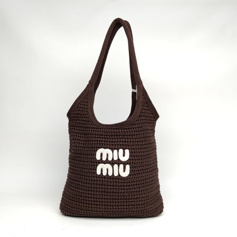 MIUMIU IVYTote托特包深巧克力色針織金扣棕色單肩包