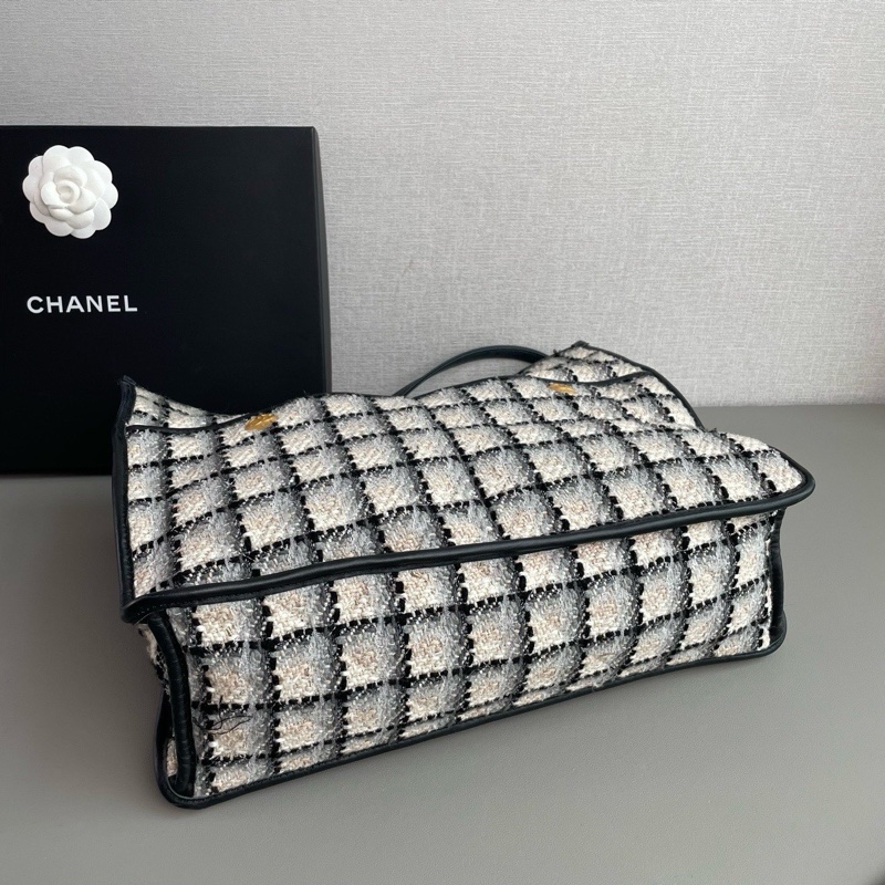 💎Chanel香奈兒|22K黑白格子毛呢托特包|芯片款98新-5