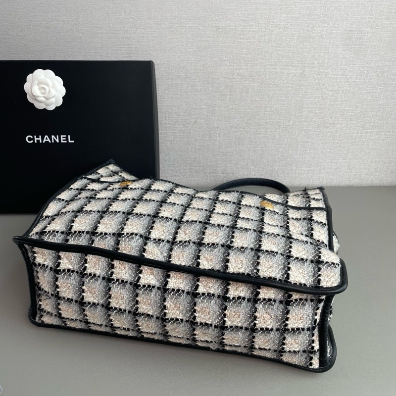 💎Chanel香奈兒|22K黑白格子毛呢托特包|芯片款98新-6