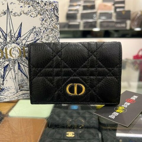 東區正精品㊣DIOR S5132UWHC Caro Glycine全新黑色柔軟籐格紋小牛皮錢包零錢包卡片夾 RZ6448