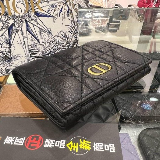 東區正精品㊣DIOR S5132UWHC Caro Glycine全新黑色柔軟籐格紋小牛皮錢包零錢包卡片夾 RZ6448-6