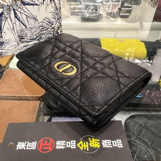 東區正精品㊣DIOR S5132UWHC Caro Glycine全新黑色柔軟籐格紋小牛皮錢包零錢包卡片夾 RZ6448-7