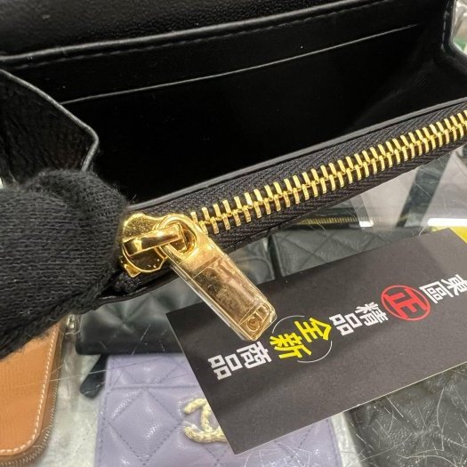 東區正精品㊣DIOR S5132UWHC Caro Glycine全新黑色柔軟籐格紋小牛皮錢包零錢包卡片夾 RZ6448-10