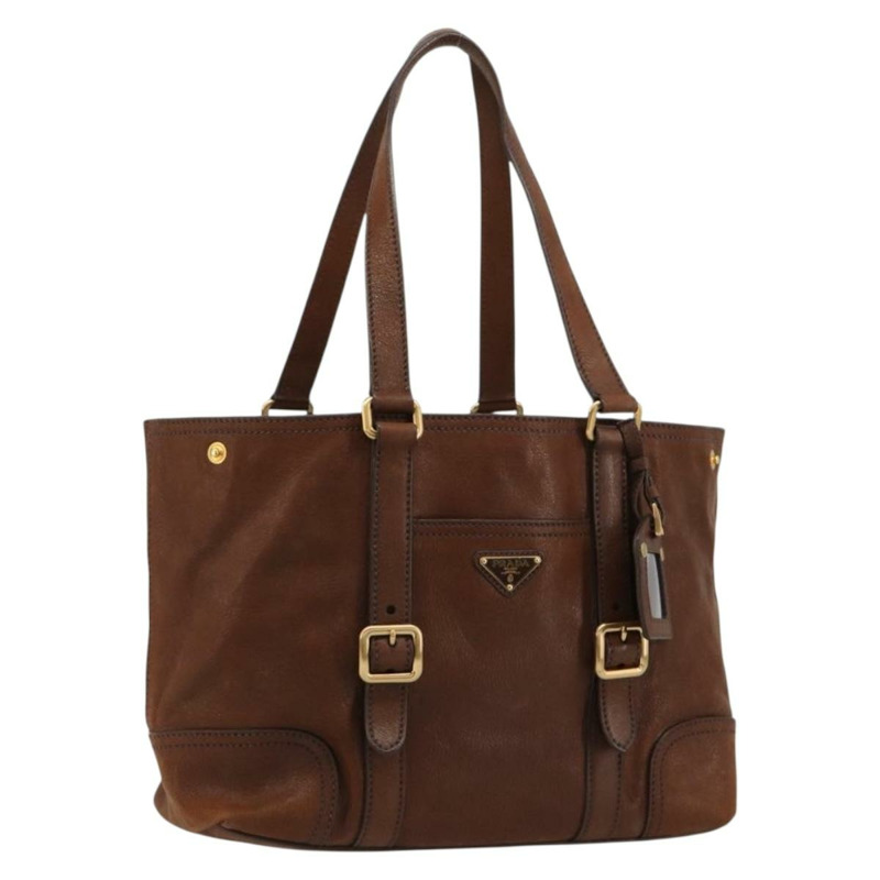 【日本直送】PRADA 棕色金色皮革手提包,正品編號 182194V-0