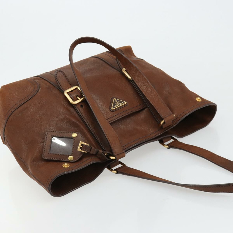 【日本直送】PRADA 棕色金色皮革手提包,正品編號 182194V-5