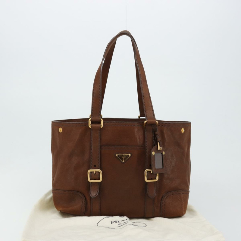 【日本直送】PRADA 棕色金色皮革手提包,正品編號 182194V-11