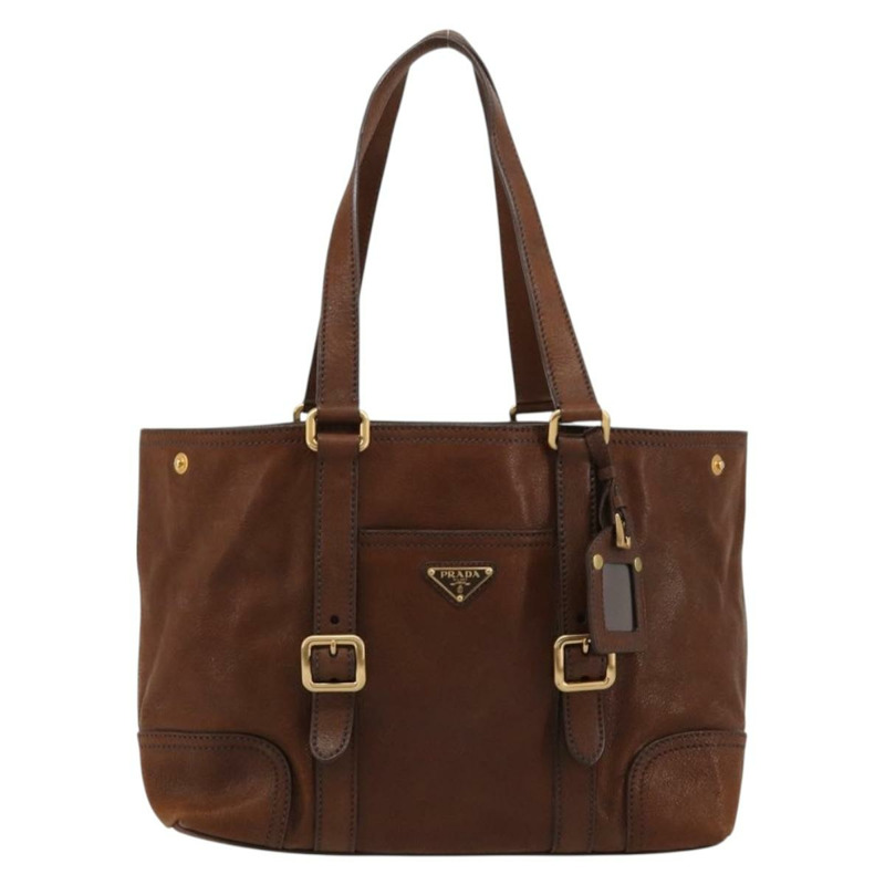 【日本直送】PRADA 棕色金色皮革手提包,正品編號 182194V-12