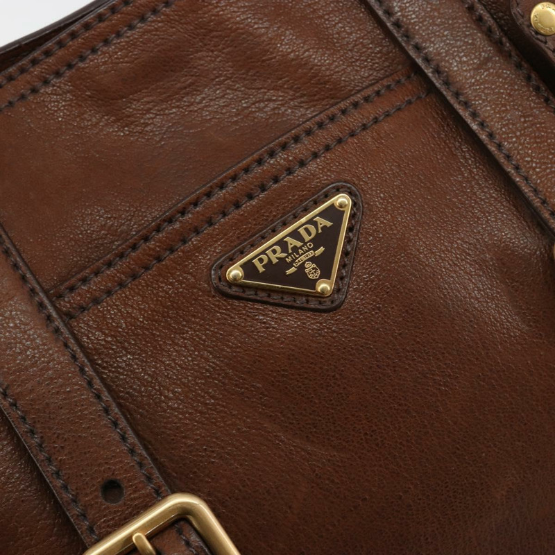 【日本直送】PRADA 棕色金色皮革手提包,正品編號 182194V-17