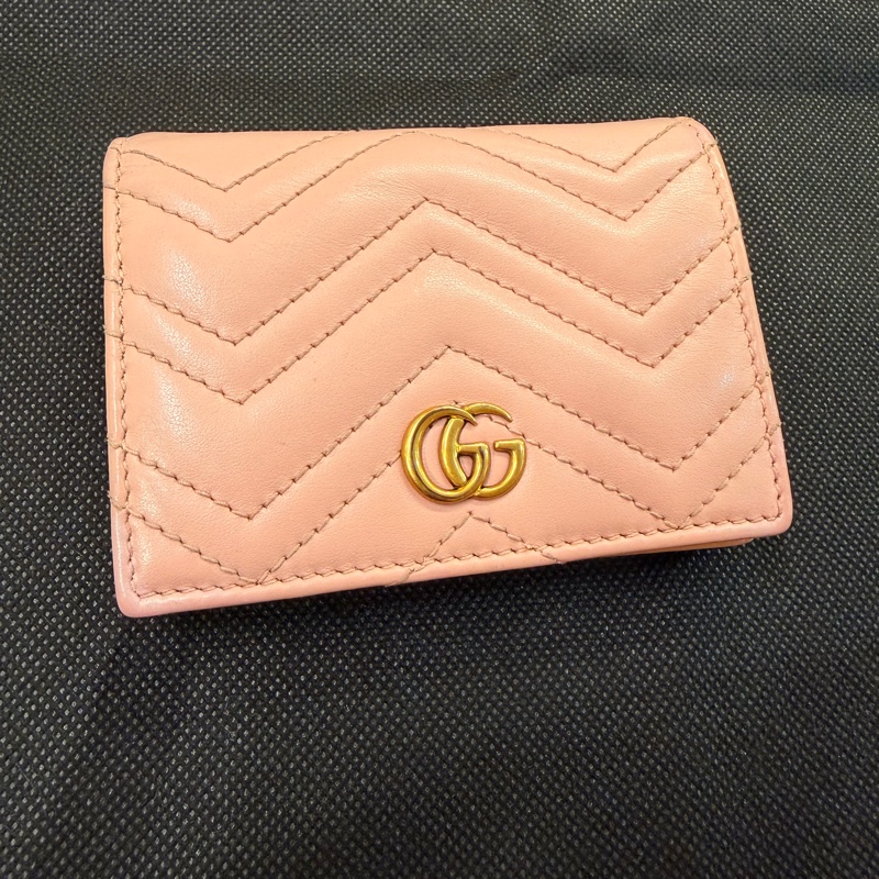 Gucci粉牛皮迷你短夾-5