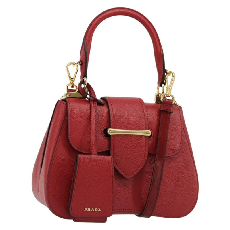 【日本直送】PRADA 手提包 Safiano 皮革 2way 紅色金色 Auth 181893V-0