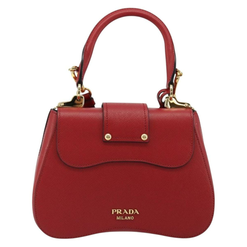 【日本直送】PRADA 手提包 Safiano 皮革 2way 紅色金色 Auth 181893V-1