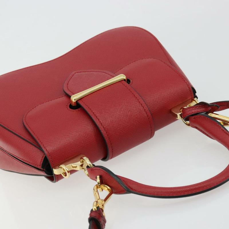 【日本直送】PRADA 手提包 Safiano 皮革 2way 紅色金色 Auth 181893V-5