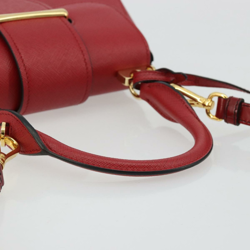 【日本直送】PRADA 手提包 Safiano 皮革 2way 紅色金色 Auth 181893V-6