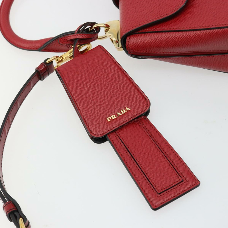 【日本直送】PRADA 手提包 Safiano 皮革 2way 紅色金色 Auth 181893V-8