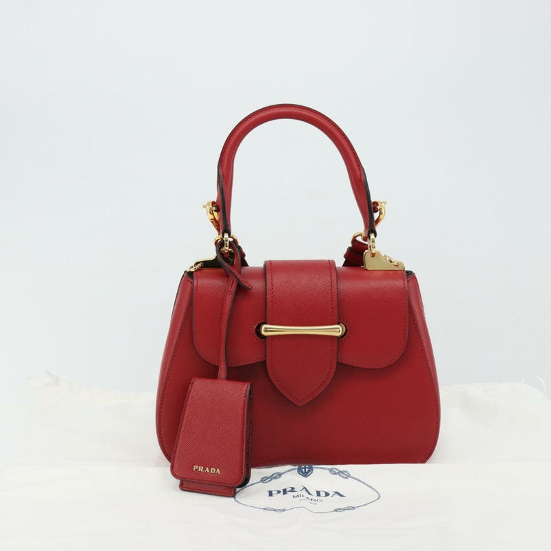 【日本直送】PRADA 手提包 Safiano 皮革 2way 紅色金色 Auth 181893V-11