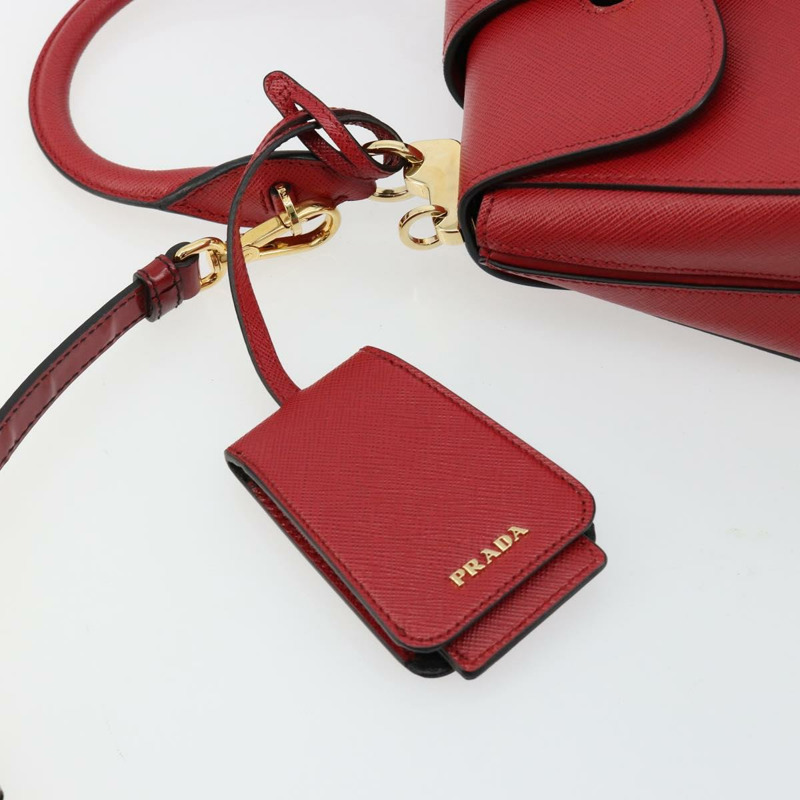 【日本直送】PRADA 手提包 Safiano 皮革 2way 紅色金色 Auth 181893V-20