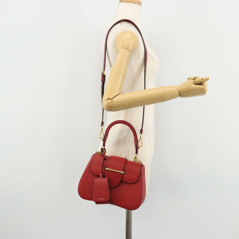 【日本直送】PRADA 手提包 Safiano 皮革 2way 紅色金色 Auth 181893V-27